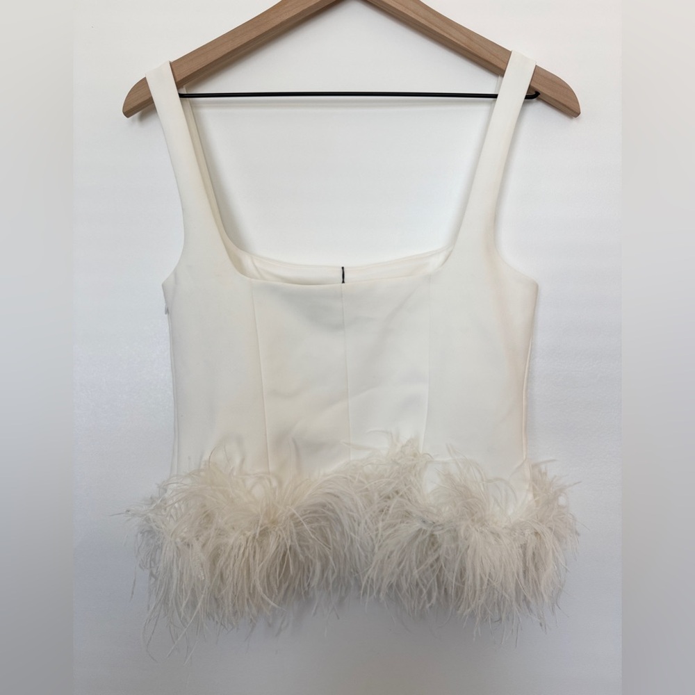 zara NWT white feathered tank top blouse stretch 4772/104 197 size small - Picture 6 of 12